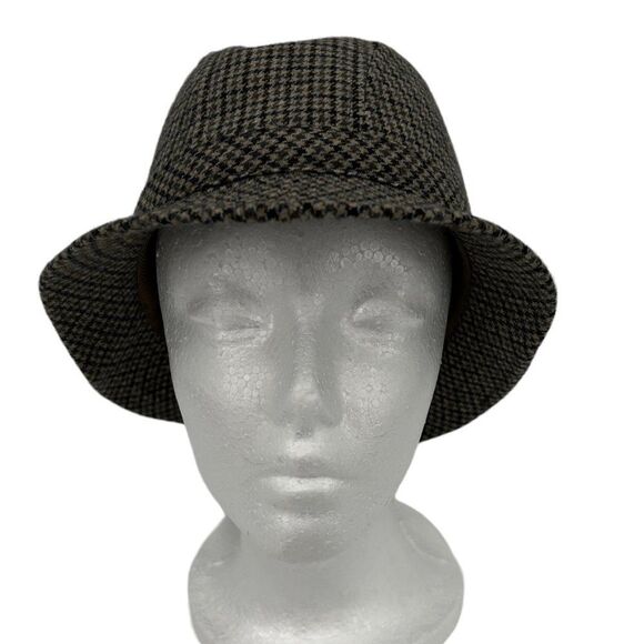 Vintage Exclusivity Benet Made in Italy Tan & Blue Houndstooth Wool Bucket Hat main image 13
